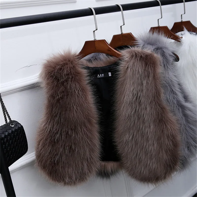 Faux Fox Fur Short Slim Waistcoat Jacket