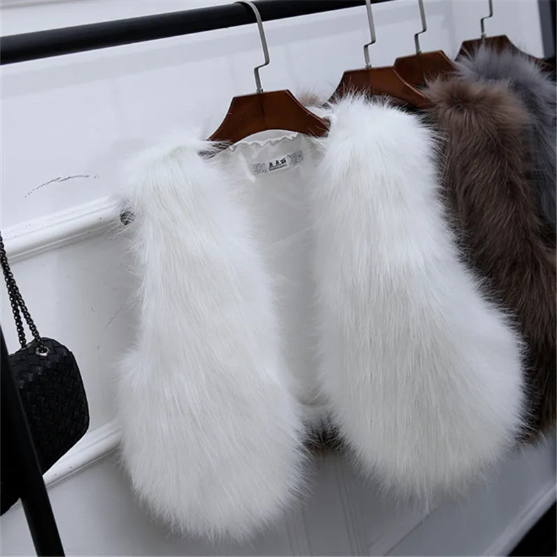 Faux Fox Fur Short Slim Waistcoat Jacket