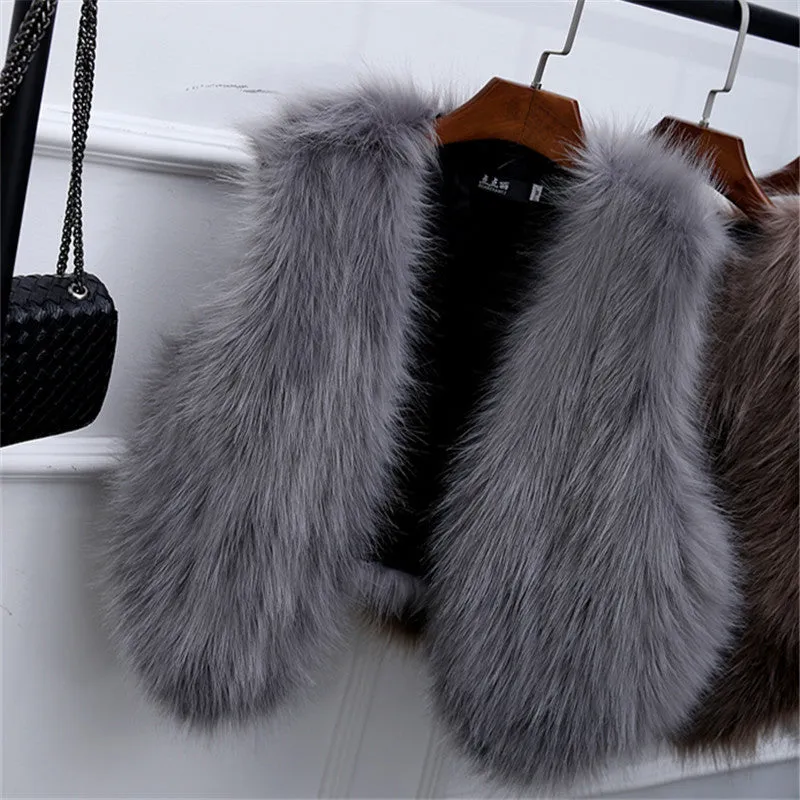 Faux Fox Fur Short Slim Waistcoat Jacket