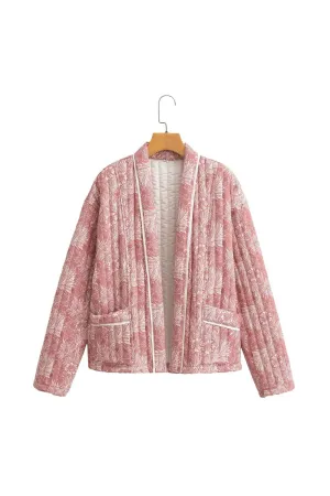 'Finley' Printed Open Front Long Sleeve Padded Jacket