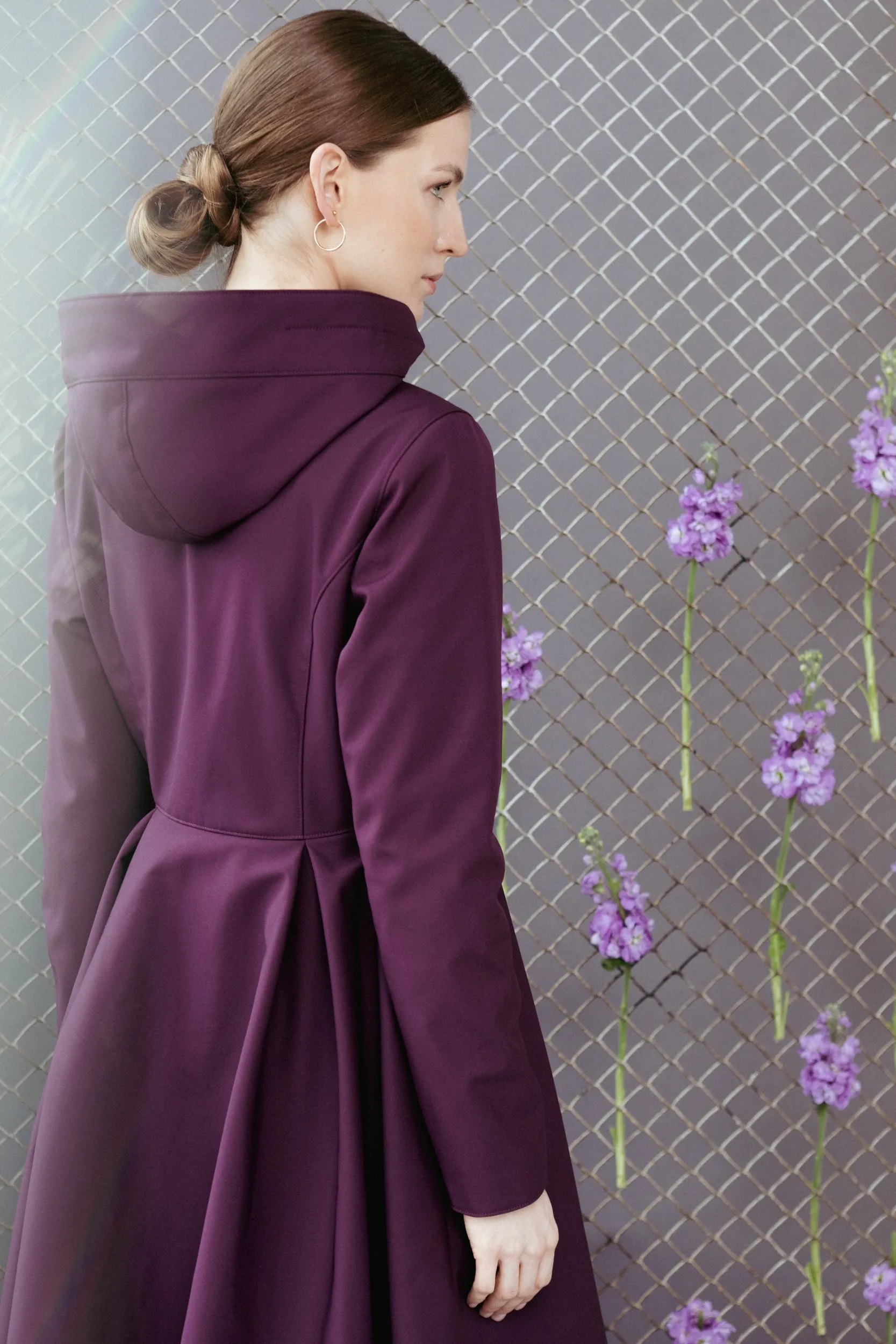 Fit and Flare Coat with Pleated Skirts in Dark Purple | 'Ruby Purple'