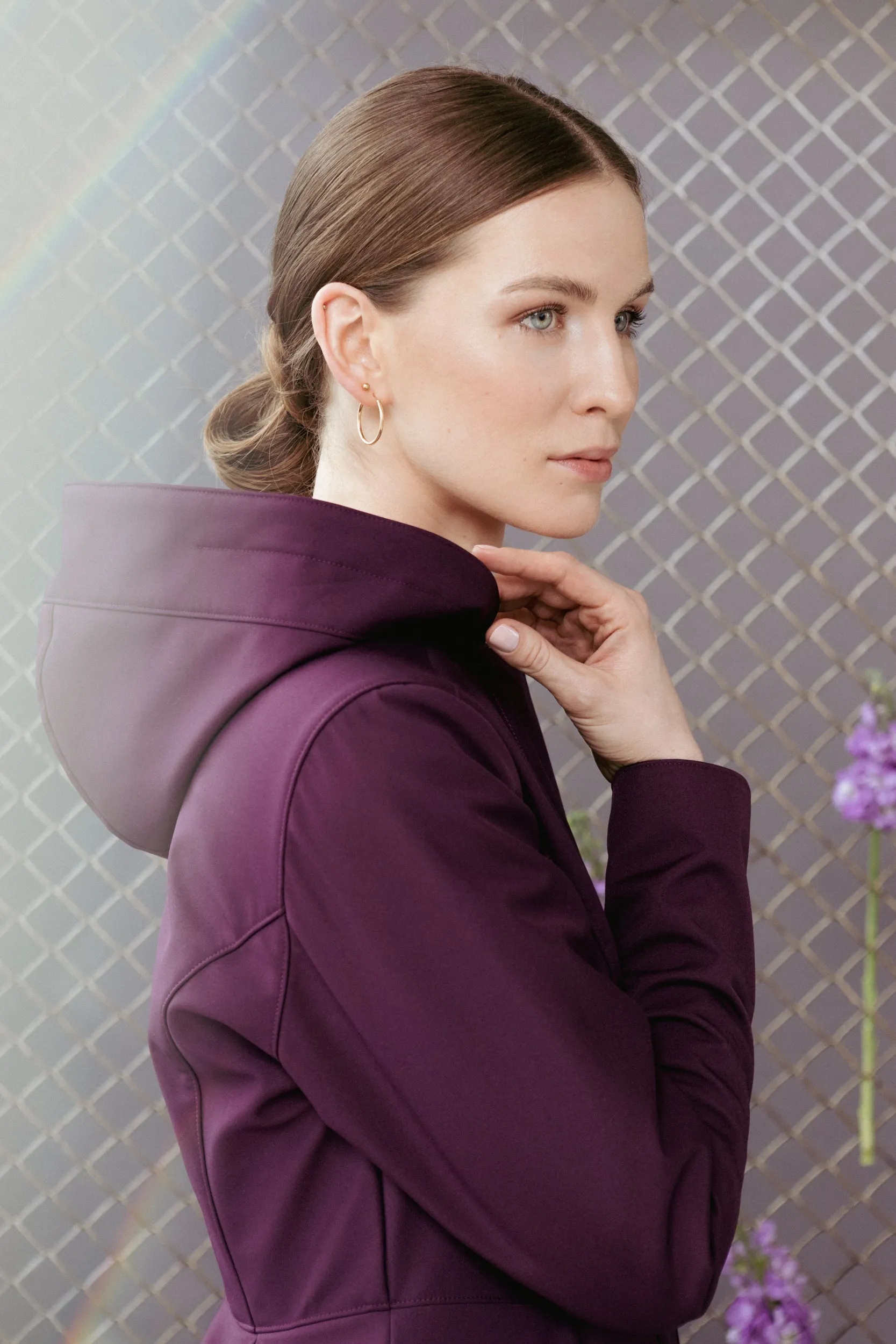 Fit and Flare Coat with Pleated Skirts in Dark Purple | 'Ruby Purple'