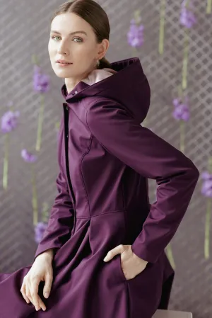 Fit and Flare Coat with Pleated Skirts in Dark Purple | 'Ruby Purple'