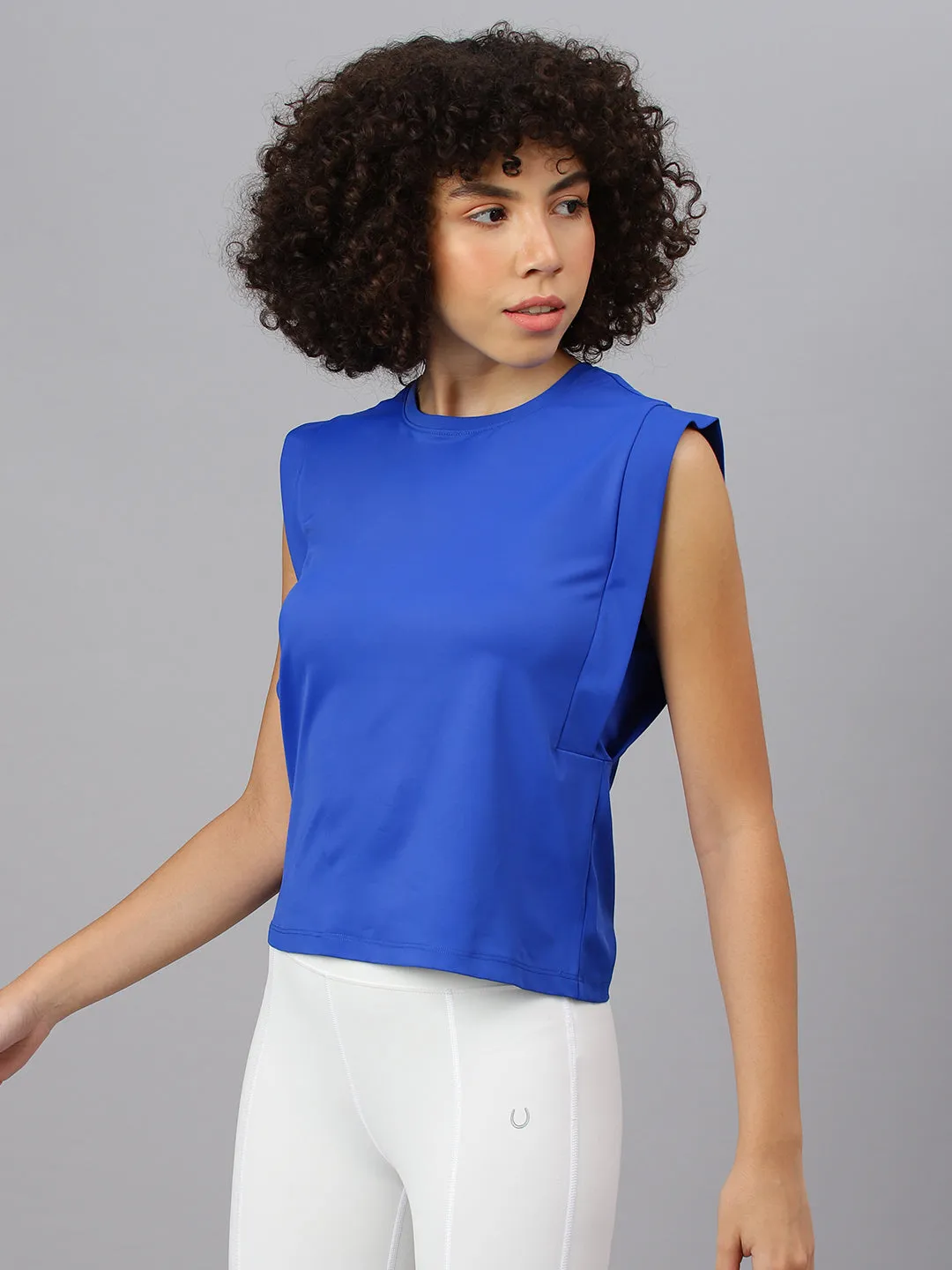 Fitkin women's blue round neck boxy top