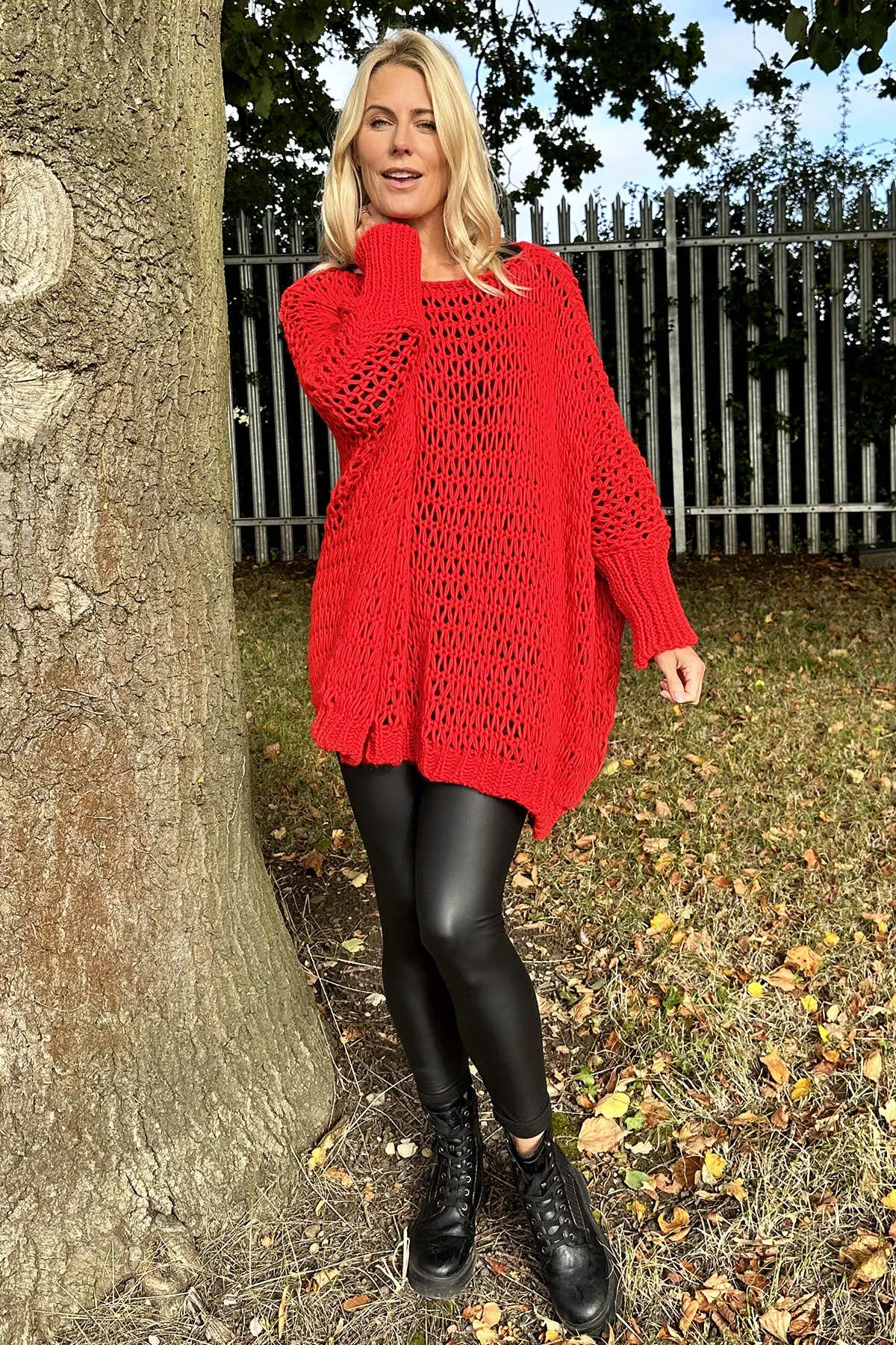 Freyja Slouch Crochet Jumper Red