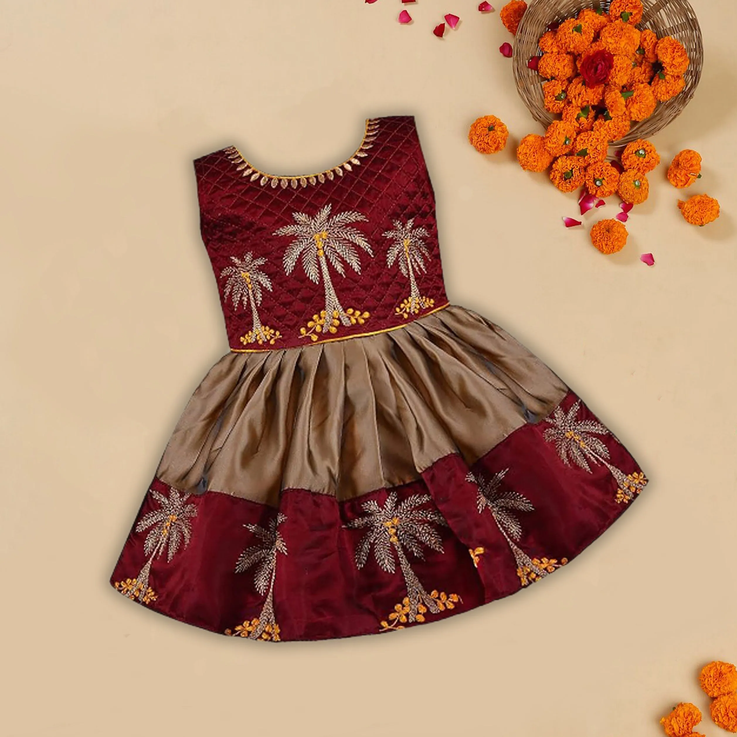 Girls Embroidered Fit and Flare Ethnic Dress