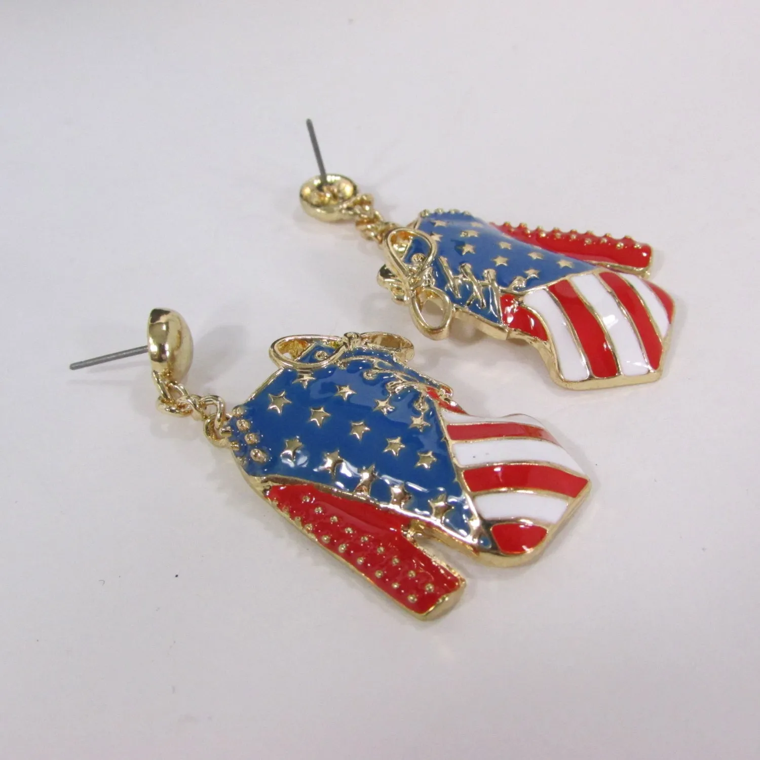 Gold Metal American Flag Dangle Pump Shoes Red Blue Earrings Set Hook