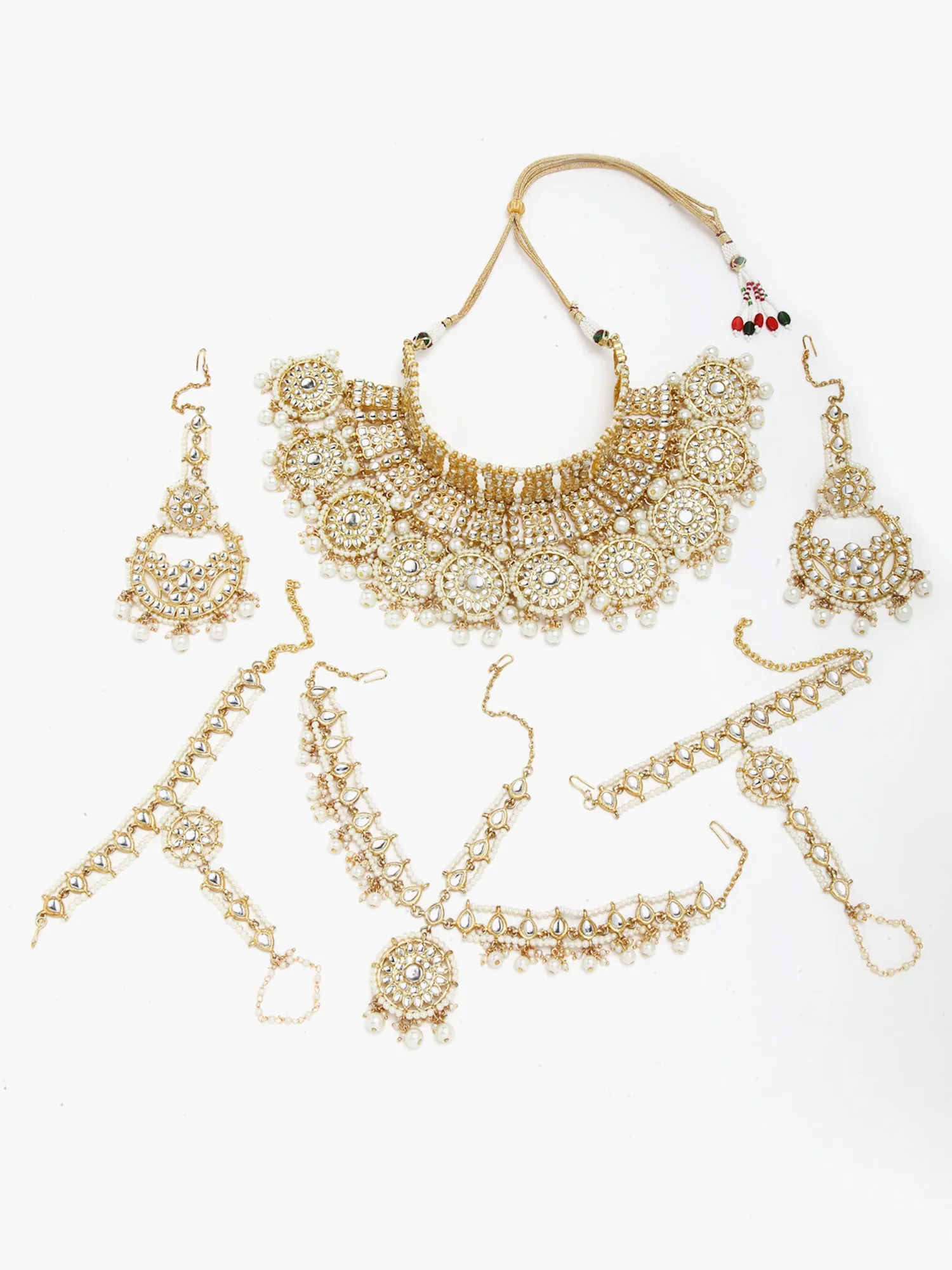 Gold Plated Pearl Beads Kundan Bridal Necklace Set