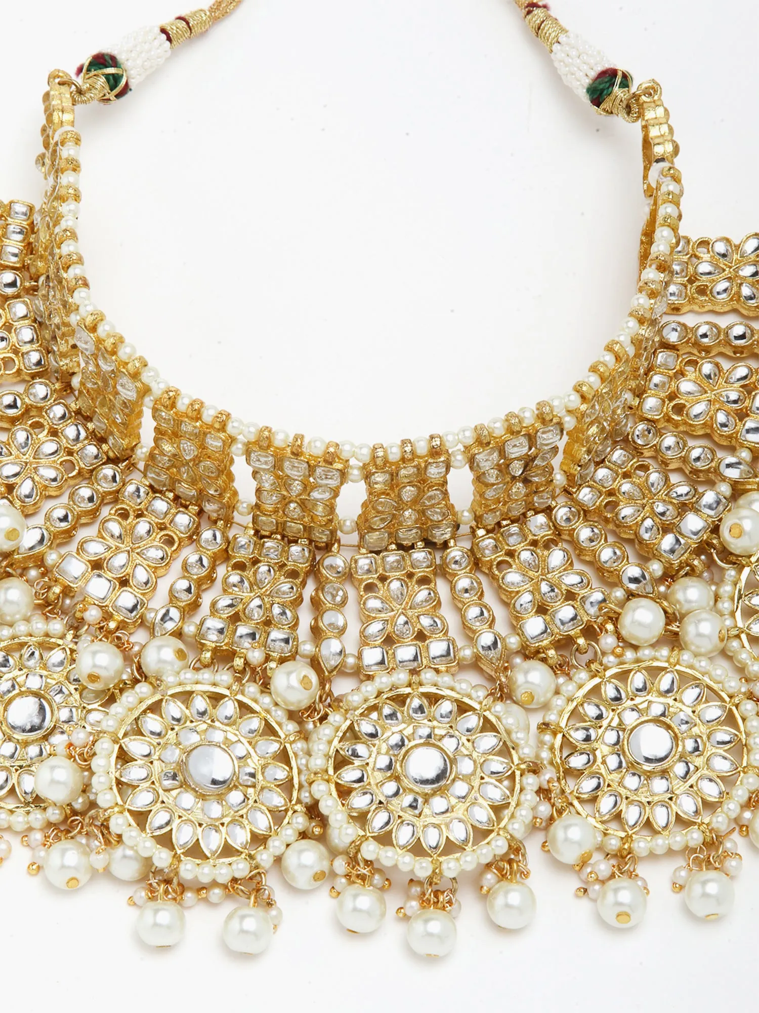 Gold Plated Pearl Beads Kundan Bridal Necklace Set