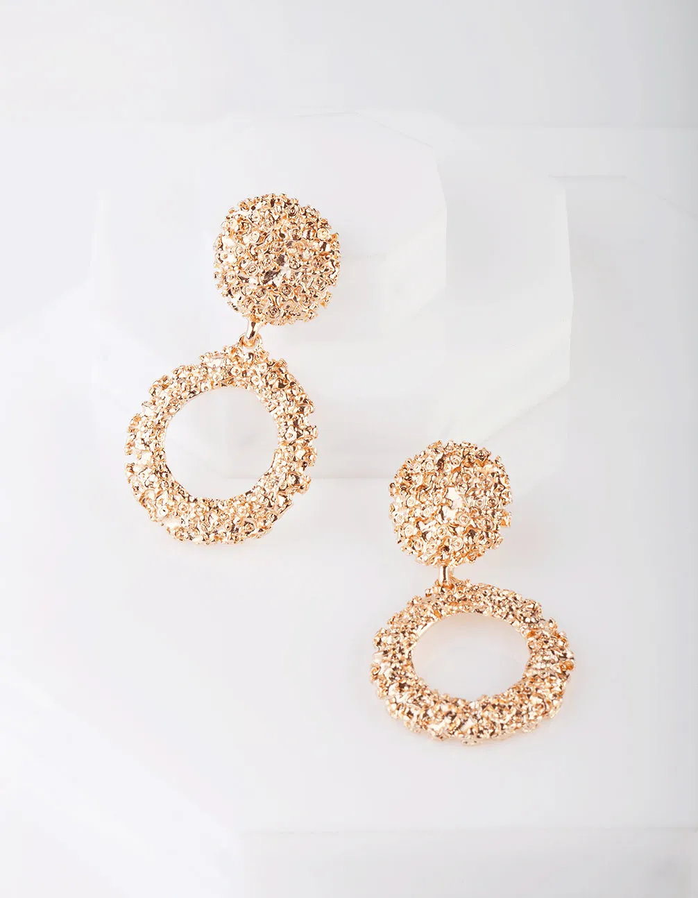 Gold Textured Round Drop Earrings