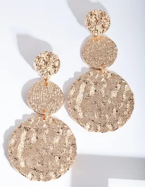 Gold Textured Triple Circle Drop Earring