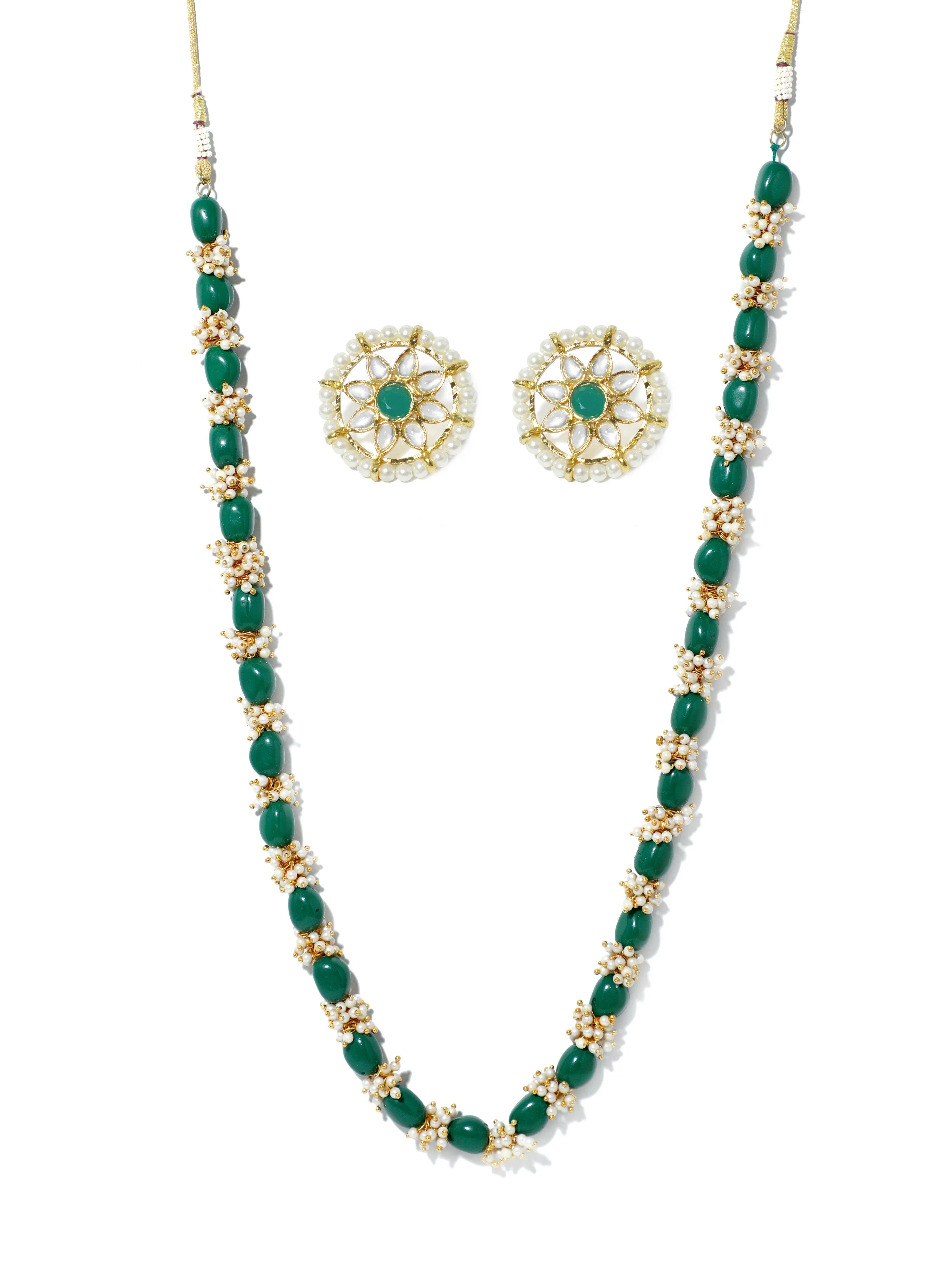 Green Beads Tassels Rani Haar Necklace Set