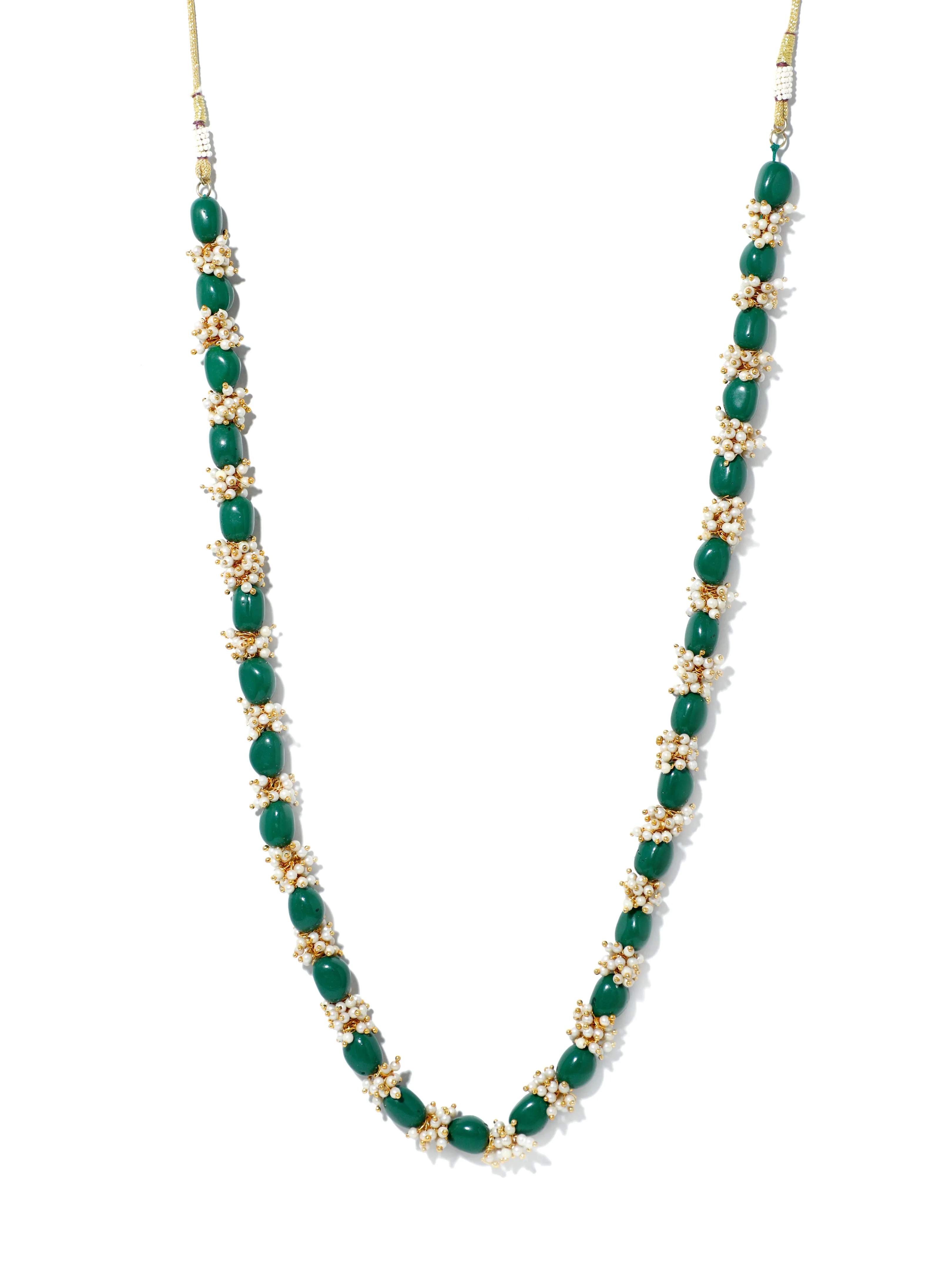 Green Beads Tassels Rani Haar Necklace Set