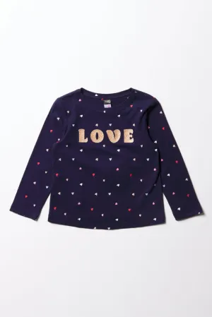 Hearts Long Sleeve T-Shirt Navy