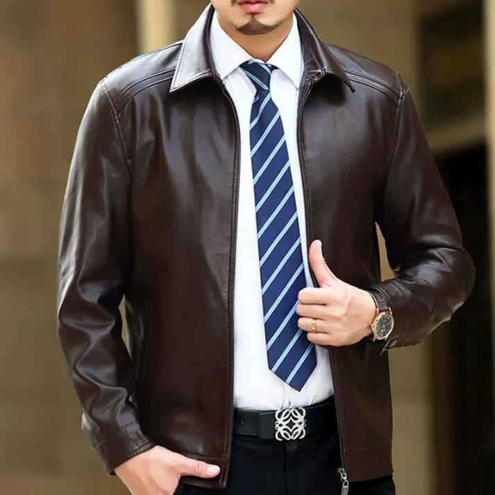 HOT New Men natural sheepskin leather jacket