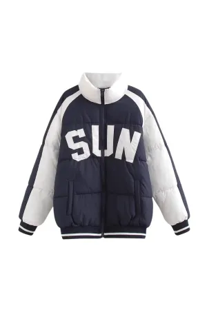 'Ivo' Color-Blocked Letter Embroidered Quilted Cotton Jacket