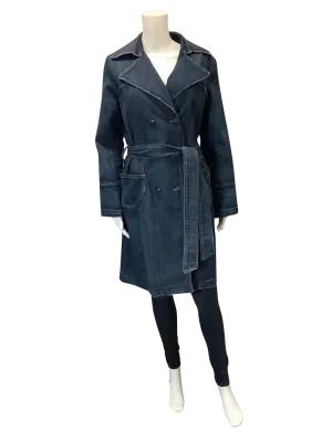 James Perse Women's Trench Coat Blue Denim Size: L