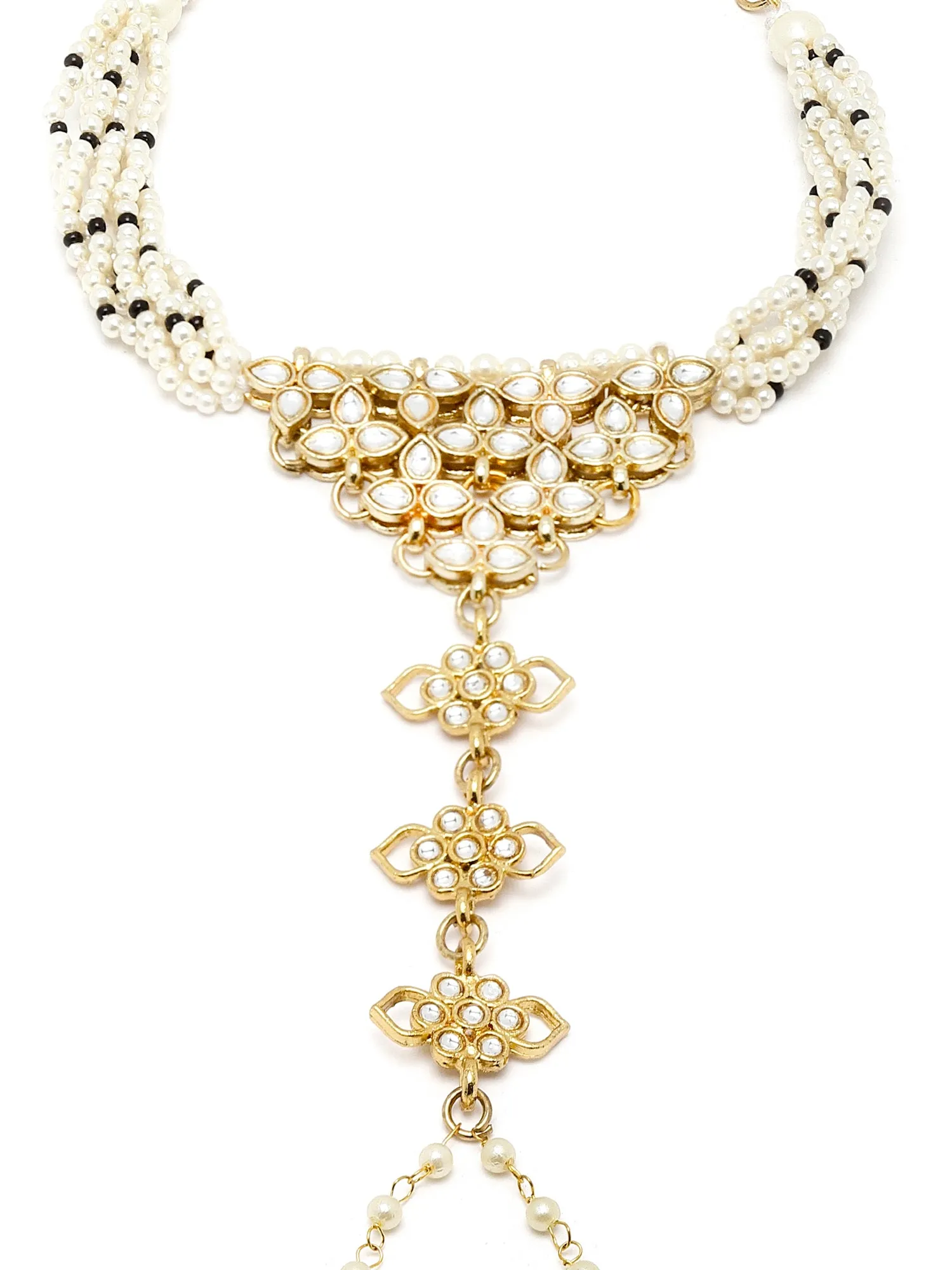 Karacart Gold Plated Pearl Beaded Kundan Hathphool for Women