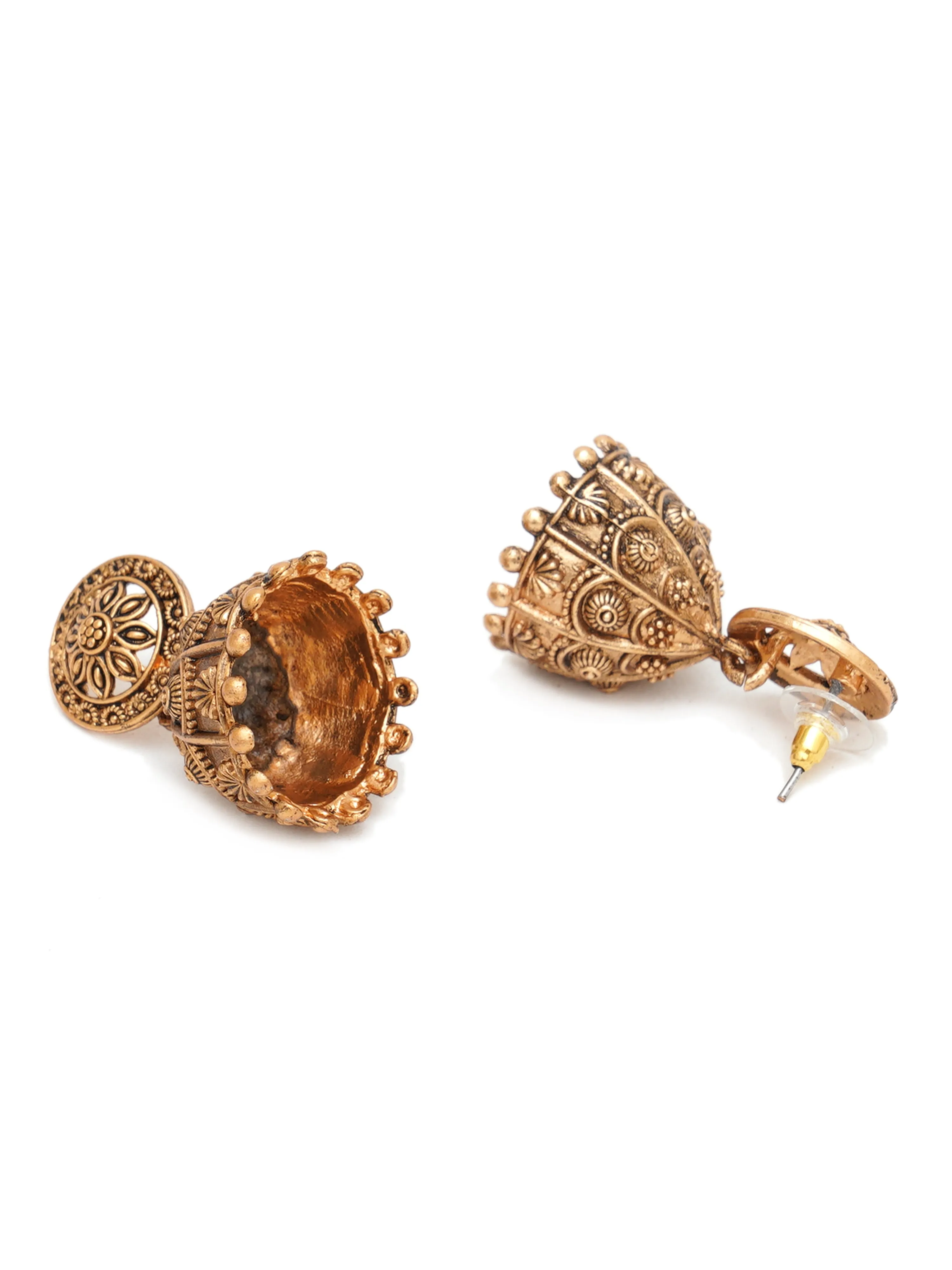 Karatcart Antique Gold Plated Floral Jhumki Earrings for Women