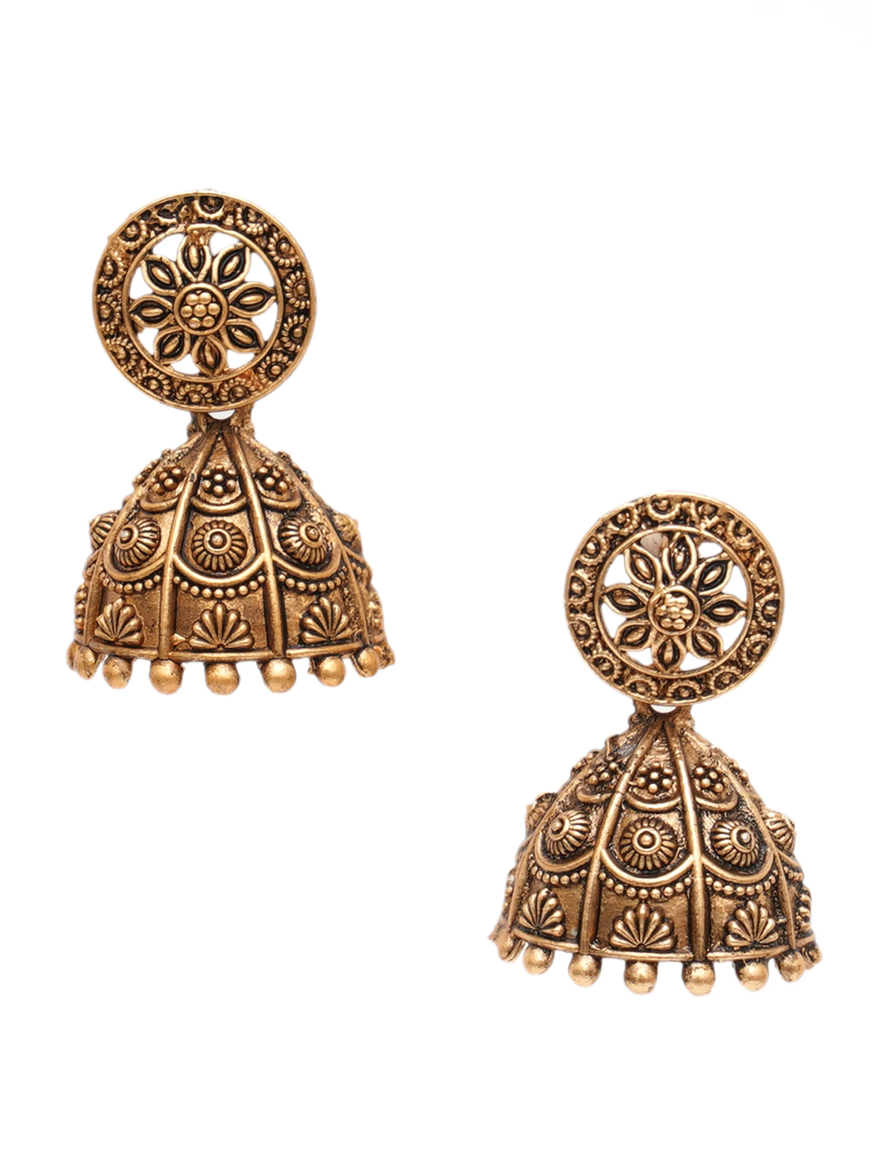 Karatcart Antique Gold Plated Floral Jhumki Earrings for Women