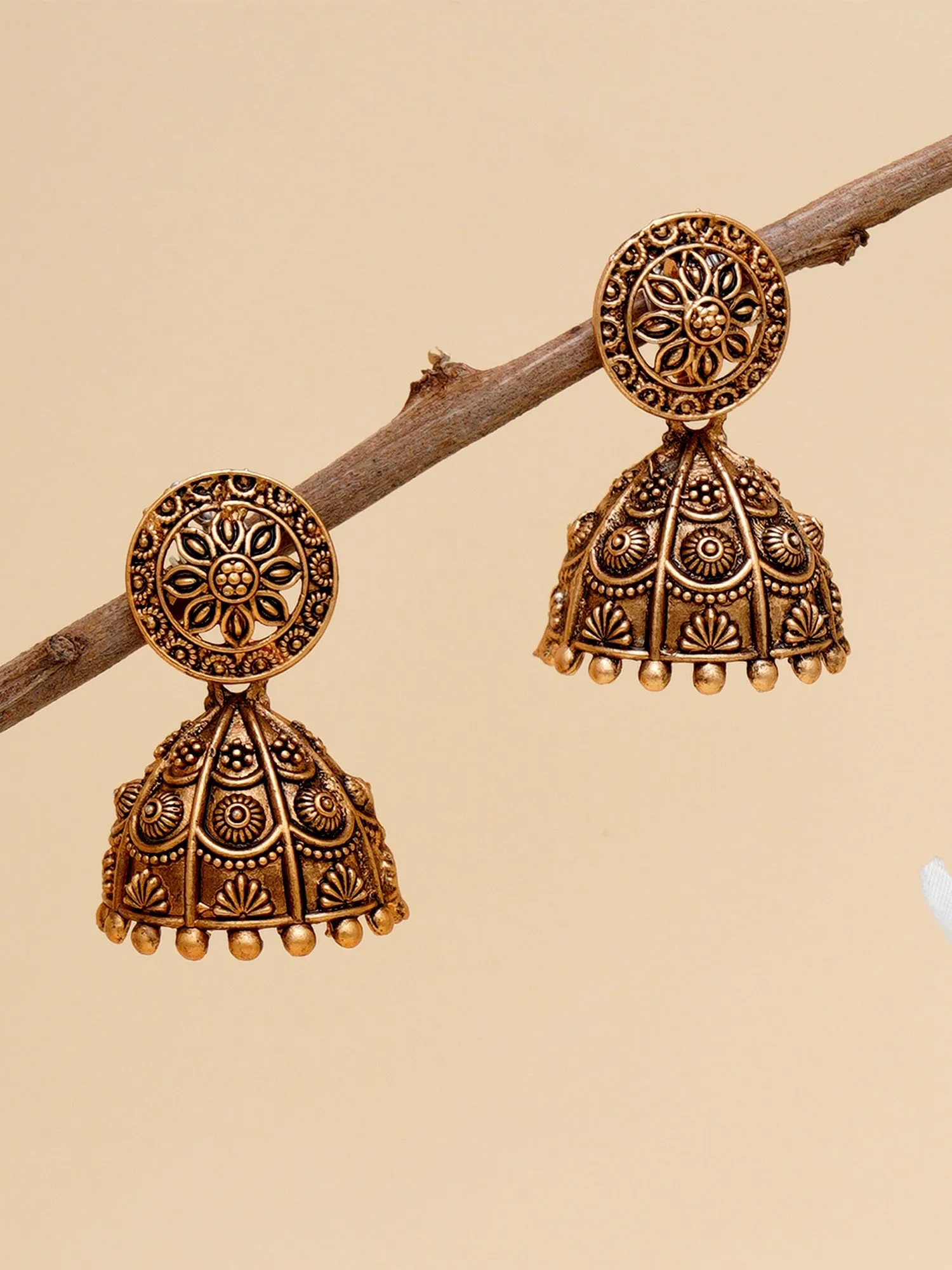 Karatcart Antique Gold Plated Floral Jhumki Earrings for Women