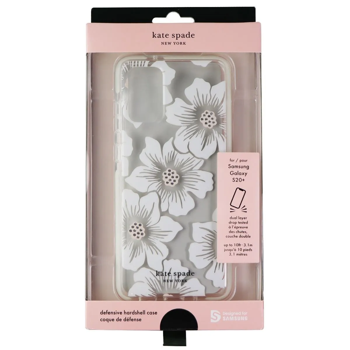 Kate Spade Defensive Hardshell Case for Galaxy S20  (White Hollyhock/Clear)