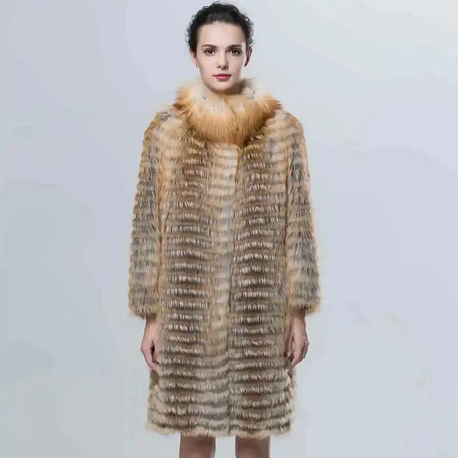 Knitted Silver Fox Fur Women's Coats