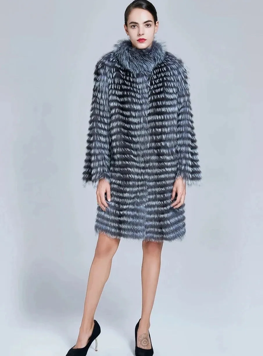 Knitted Silver Fox Fur Women's Coats