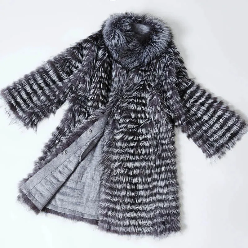 Knitted Silver Fox Fur Women's Coats