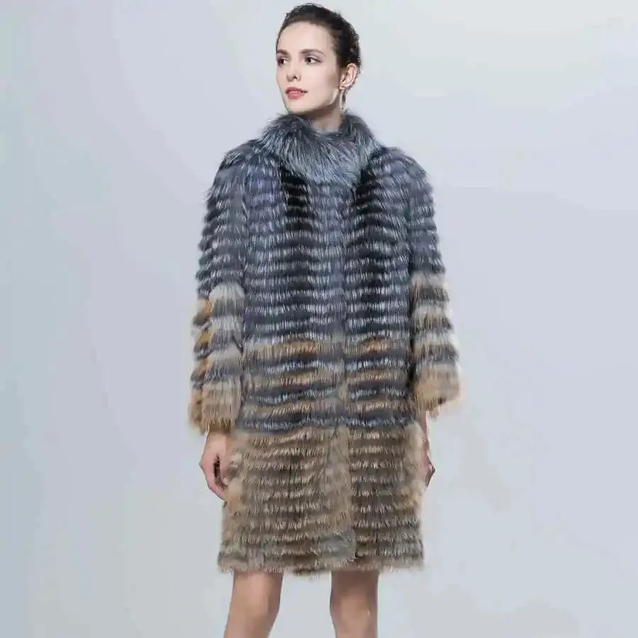 Knitted Silver Fox Fur Women's Coats