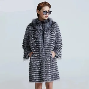 Knitted Silver Fox Fur Women's Coats