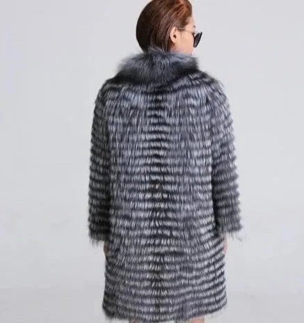 Knitted Silver Fox Fur Women's Coats