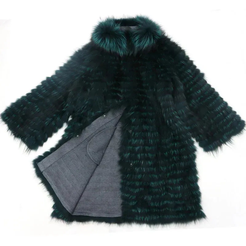 Knitted Silver Fox Fur Women's Coats