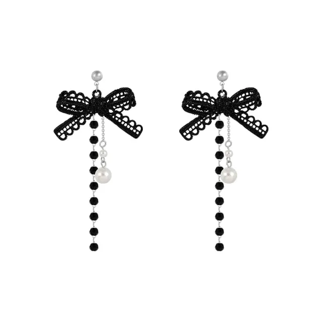 Korean Retro Asymmetric Butterfly Imitation Pearl Earrings Fashion Round Flower Brincos Long Statement Wings Earrings Jewelry