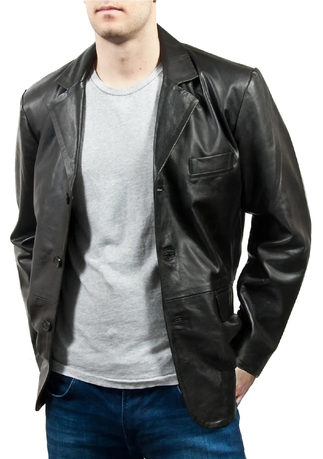 Leather Jackets Hub Mens Genuine Lambskin Leather Coat (Black, Blazer Jacket) - 1501831