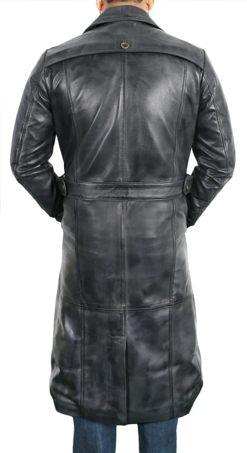 Leather Jackets Hub Mens Genuine Lambskin Leather Long Coat (Vax Gray, Over Coat) - 1802007