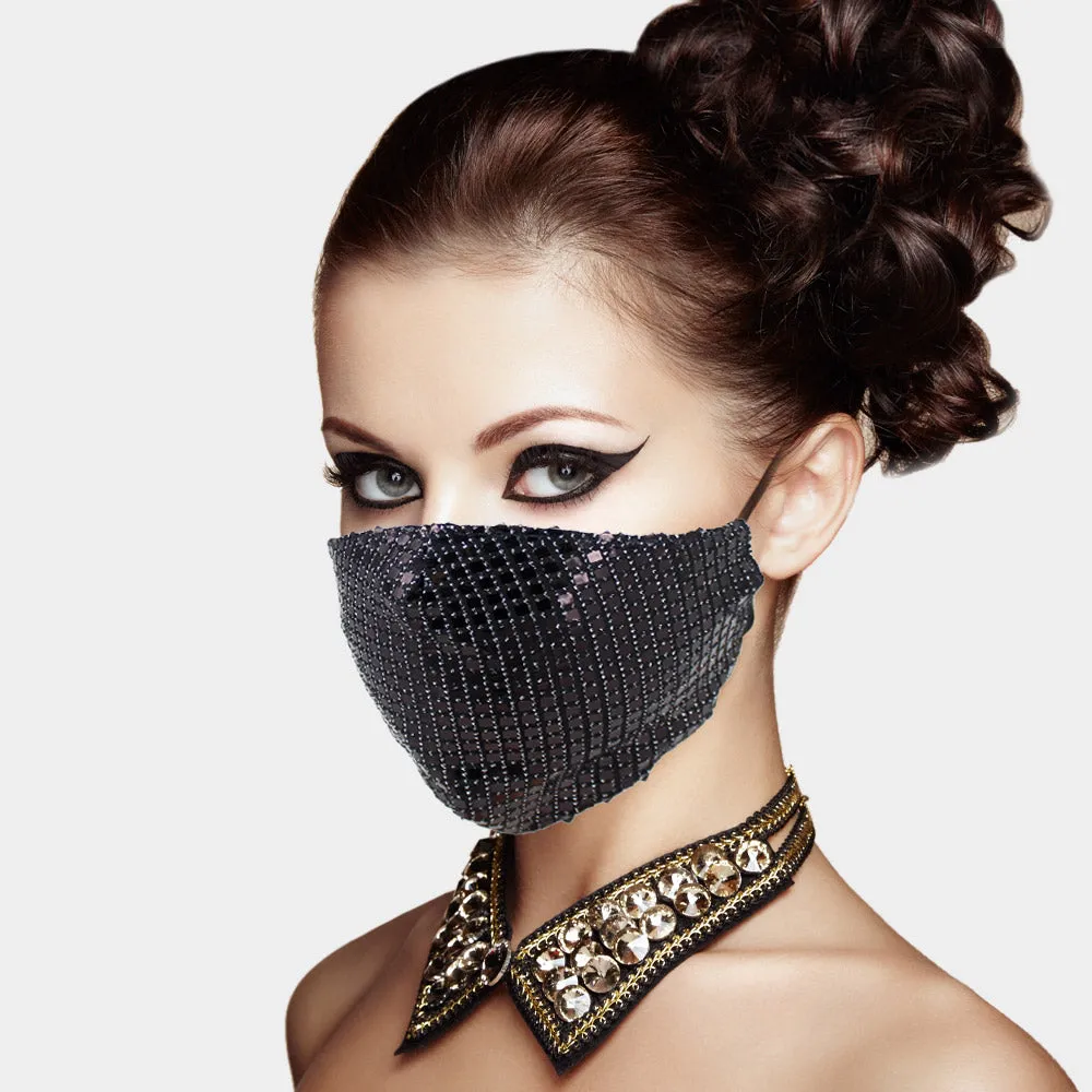 Lia Blue Metallic Embellished Fashion Mask