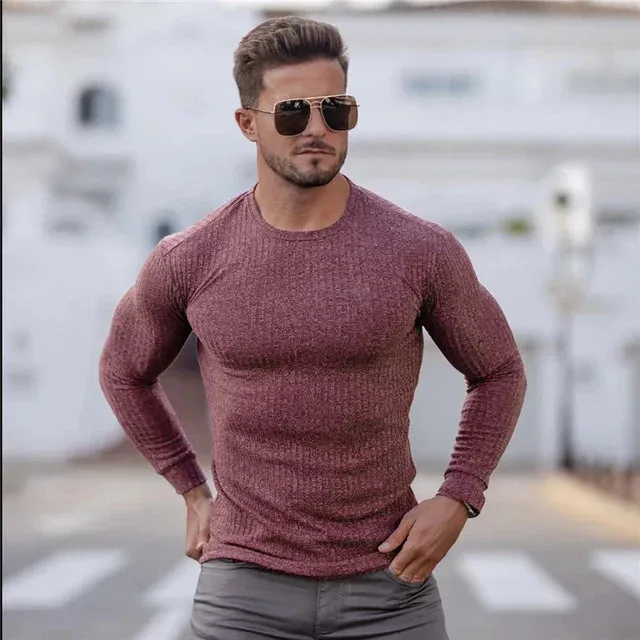 Men's Casual Crew Neck Slim Fit Ribbed Jumper  | Ideal for Autumn/Winter