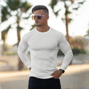 Men's Casual Crew Neck Slim Fit Ribbed Jumper  | Ideal for Autumn/Winter