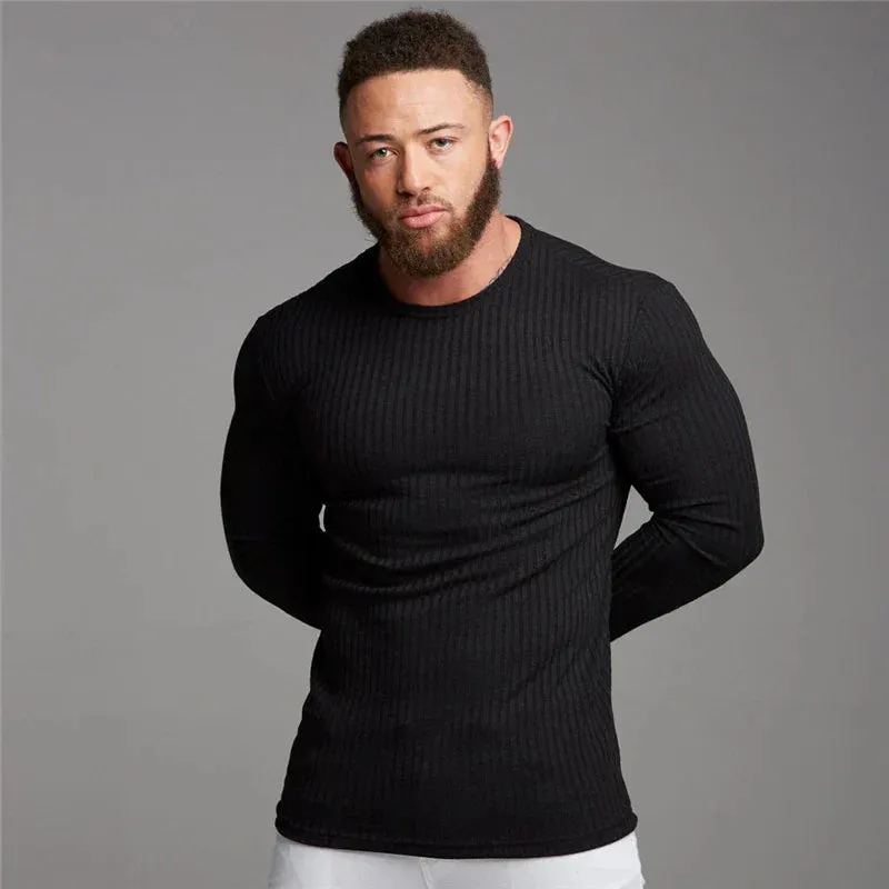 Men's Casual Crew Neck Slim Fit Ribbed Jumper  | Ideal for Autumn/Winter