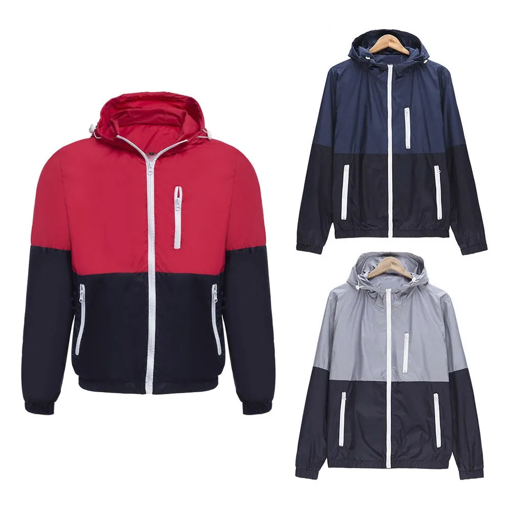 Men's Casual Thin Color Block Zipper Design Long Sleeves Hoodies