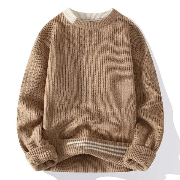 Men's Classic Color Block Round Neck Knitted Jumper | Ideal for Autumn/Winter