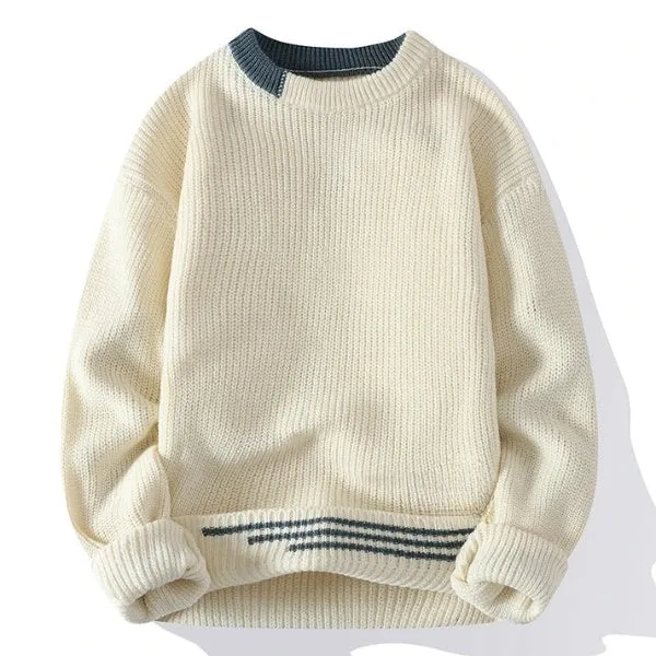 Men's Classic Color Block Round Neck Knitted Jumper | Ideal for Autumn/Winter