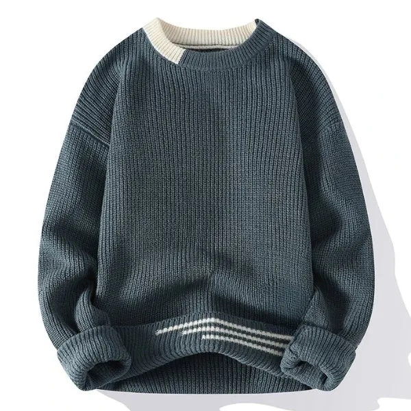 Men's Classic Color Block Round Neck Knitted Jumper | Ideal for Autumn/Winter