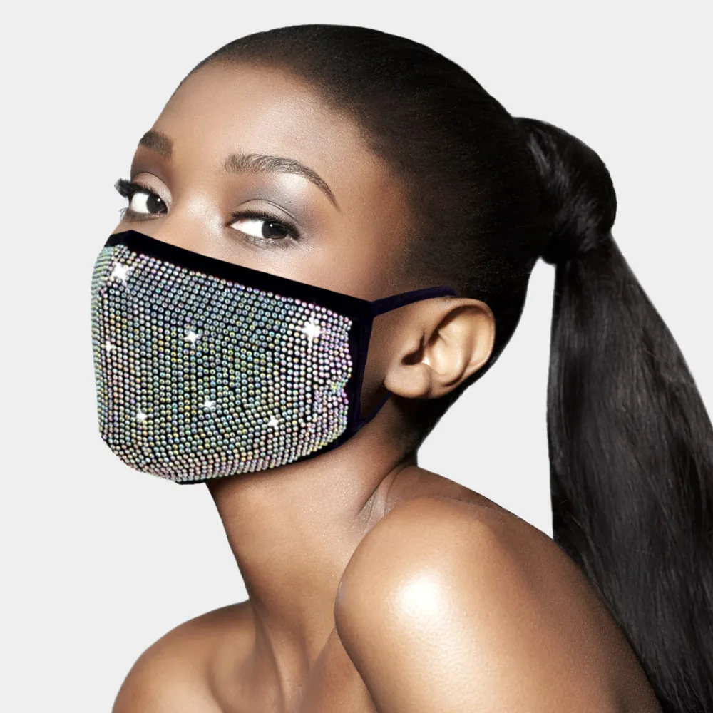 Nori Clear AB Rhinestone Embellished Fashion Mask