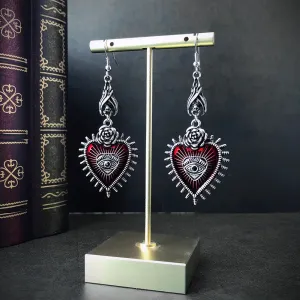 Occult Dark Goth Drop Earring Jewelry Blood Rose Heart Oil Bat Gothic Earrings For Women's Retro Hanging Long Earings Aesthetic