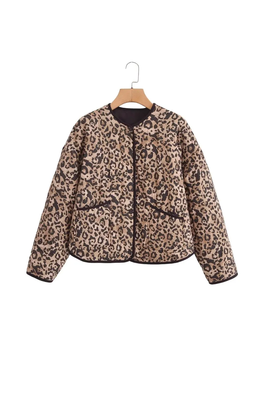 'Pamela' Leopard Print Round-Neck Casual Jacket