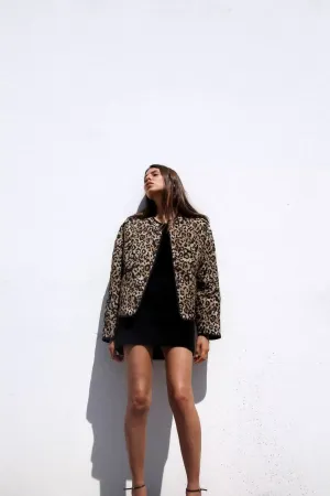 'Pamela' Leopard Print Round-Neck Casual Jacket