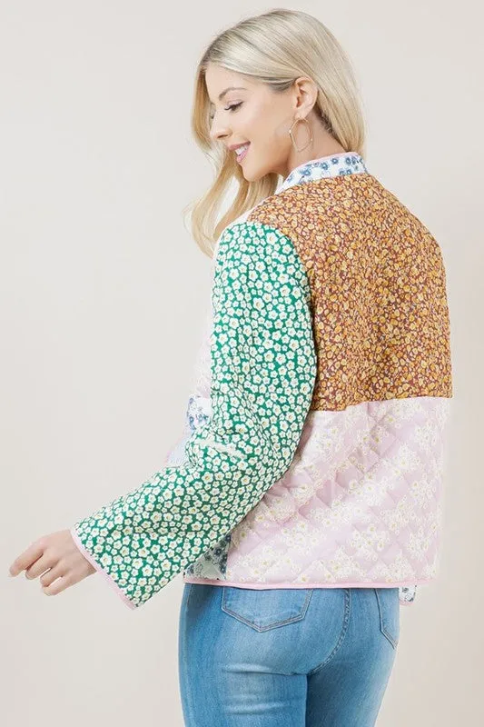 Patchwork Print Quilted Toggle Jacket