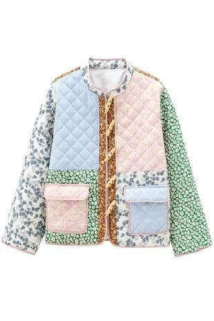 Patchwork Print Quilted Toggle Jacket